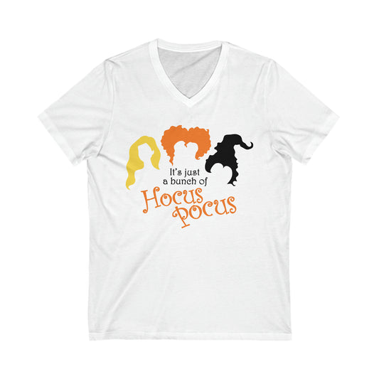 Its Just a Bunch of Hocus Pocus Halloween Movie Witches Short Sleeve V Neck T Shirt