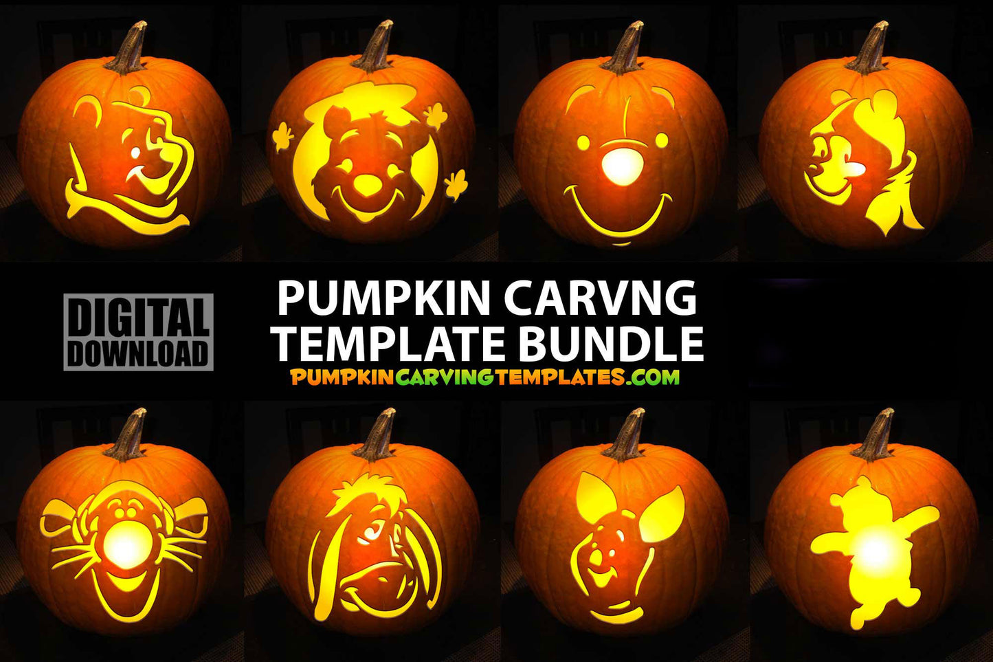 BEAR CARTOON BUNDLE PUMPKIN CARVING TEMPLATE DIGITAL DOWNLOAD