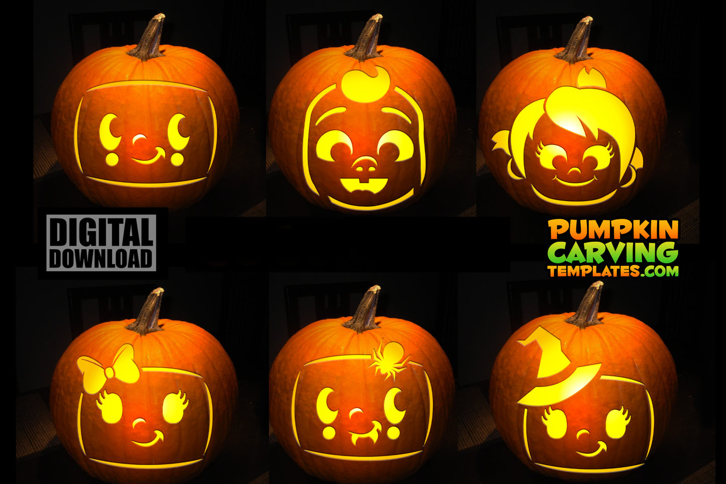 KidS Cartoon BUNDLE PUMPKIN CARVING TEMPLATE DIGITAL DOWNLOAD