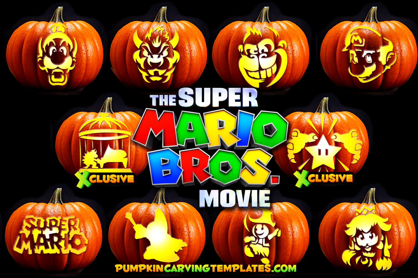SUPER MARIO MOVIE BUNDLE PUMPKIN CARVING TEMPLATE DIGITAL DOWNLOAD