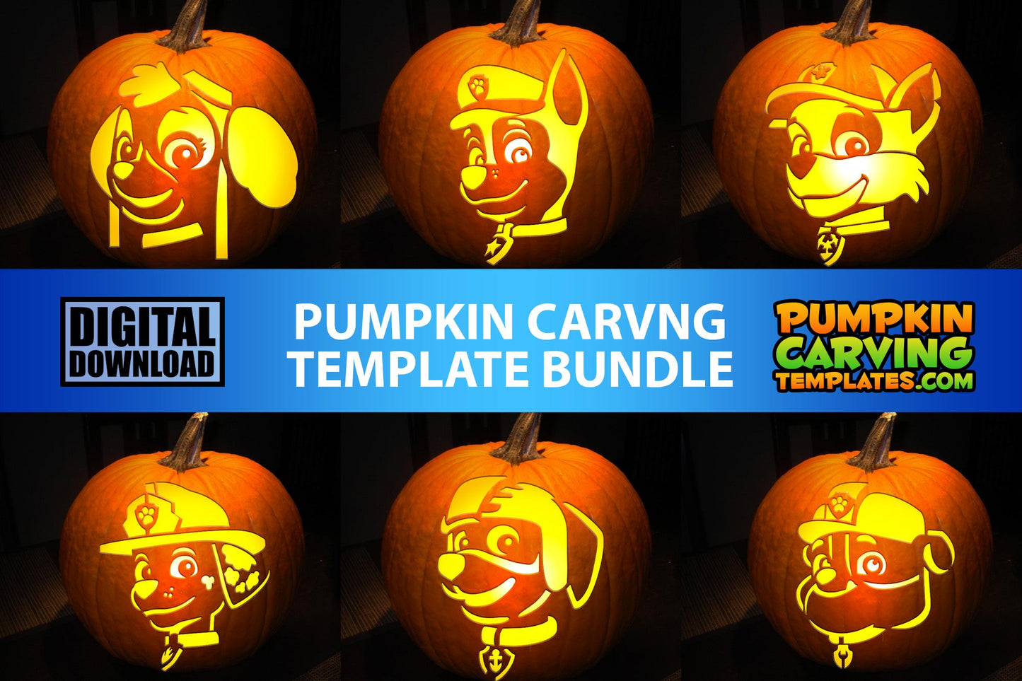 KIDS DOGS CARTOON BUNDLE PUMPKIN CARVING TEMPLATE DIGITAL DOWNLOAD