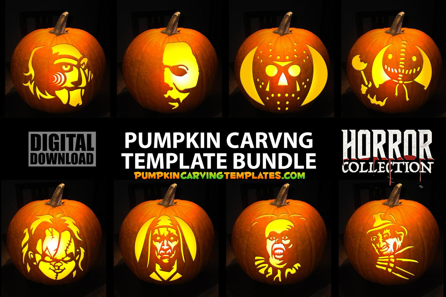 HORROR MOVIE COLLECTION BUNDLE PUMPKIN CARVING TEMPLATE DIGITAL DOWNLOAD