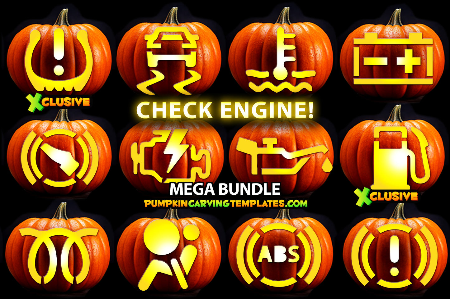 CHECK ENGINE Car Mechanic CARTOON BUNDLE PUMPKIN CARVING TEMPLATE DIGITAL DOWNLOAD (Copy)