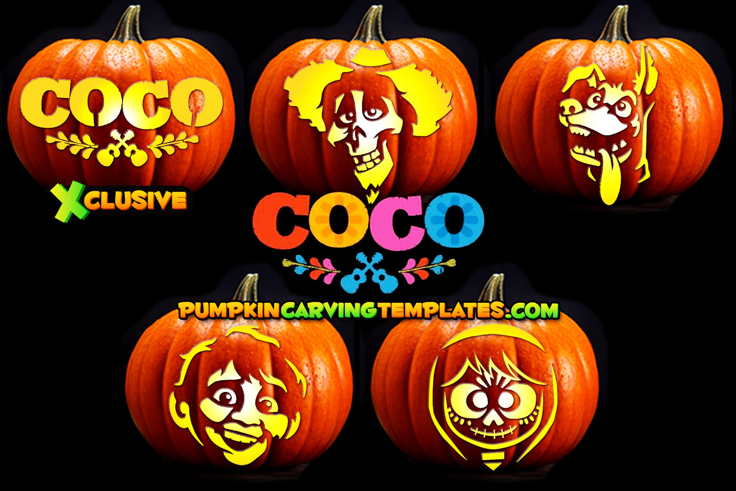 DISNEY COCO CARTOON BUNDLE PUMPKIN CARVING TEMPLATE DIGITAL DOWNLOAD