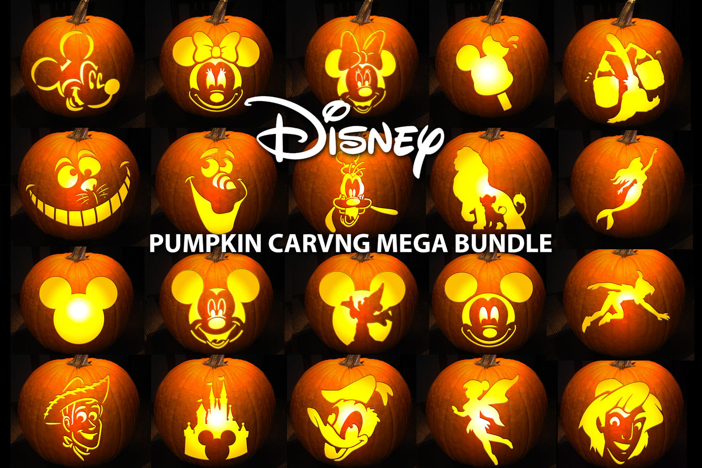 DISNEY CARTOON MEGA BUNDLE PUMPKIN CARVING TEMPLATE DIGITAL DOWNLOAD