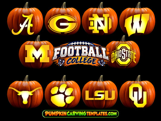 FOOTBALL COLLEGE BUNDLE PUMPKIN CARVING TEMPLATES 10 TEAMS