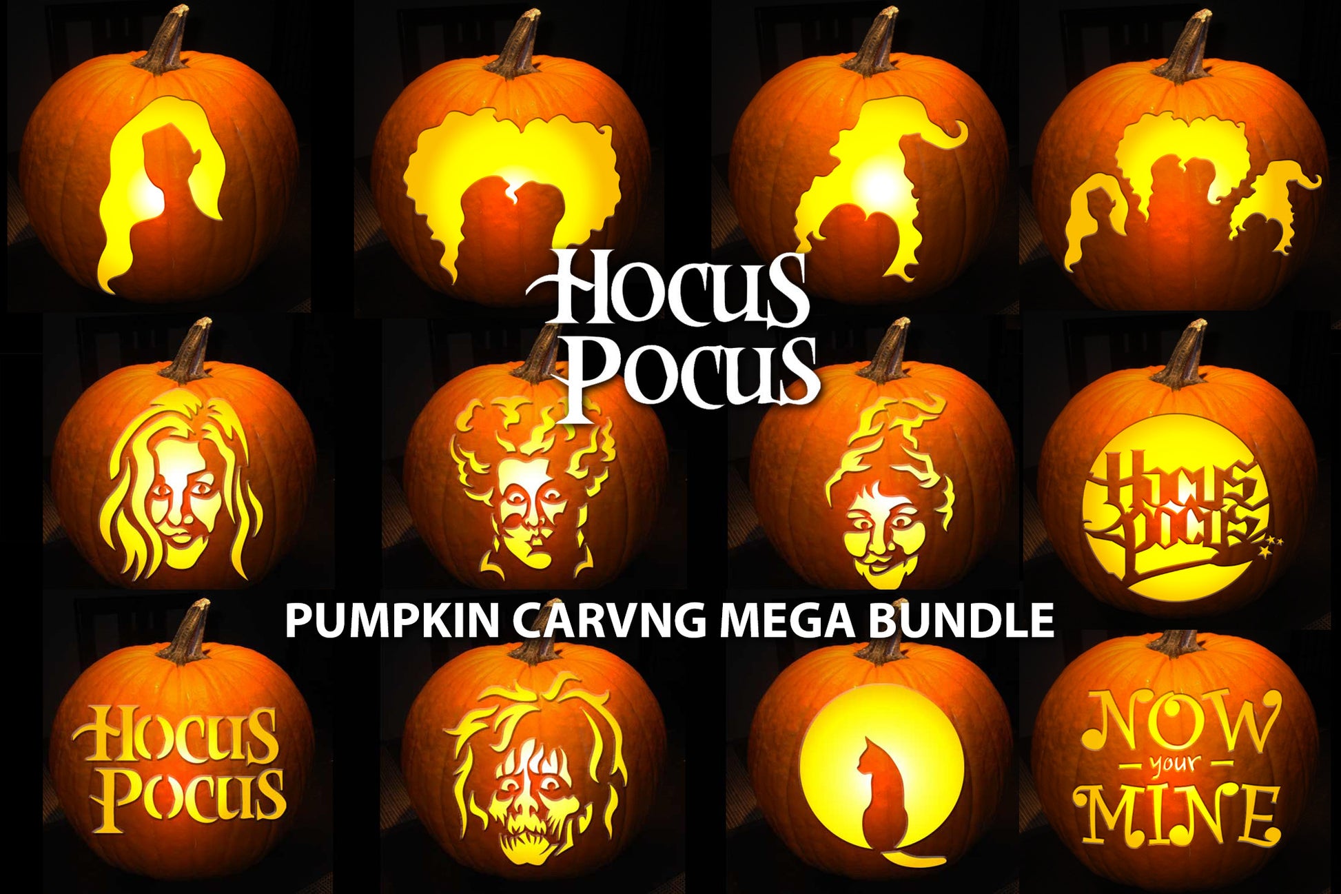 HOCUS POCUS WITCH MEGA BUNDLE PUMPKIN CARVING TEMPLATE DIGITAL DOWNLOA