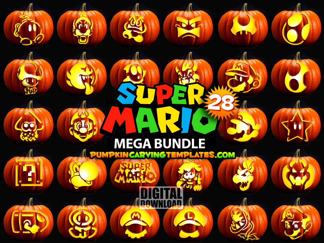 SUPER MARIO VIDEO GAME MEGA BUNDLE PUMPKIN CARVING TEMPLATE DIGITAL DOWNLOAD