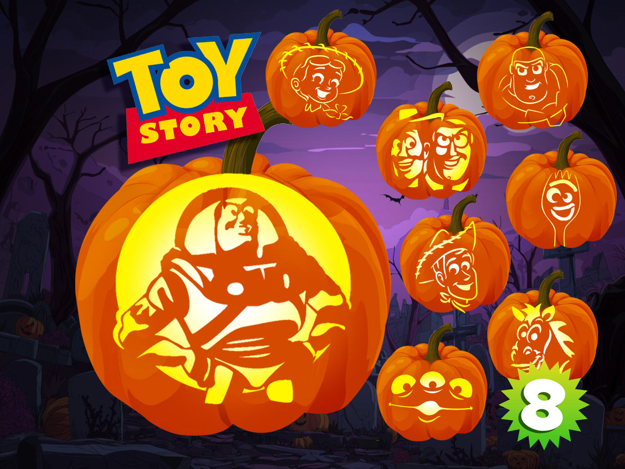 Toy Story Cartoon Characters BUNDLE PUMPKIN CARVING TEMPLATE DIGITAL DOWNLOAD (Copy)
