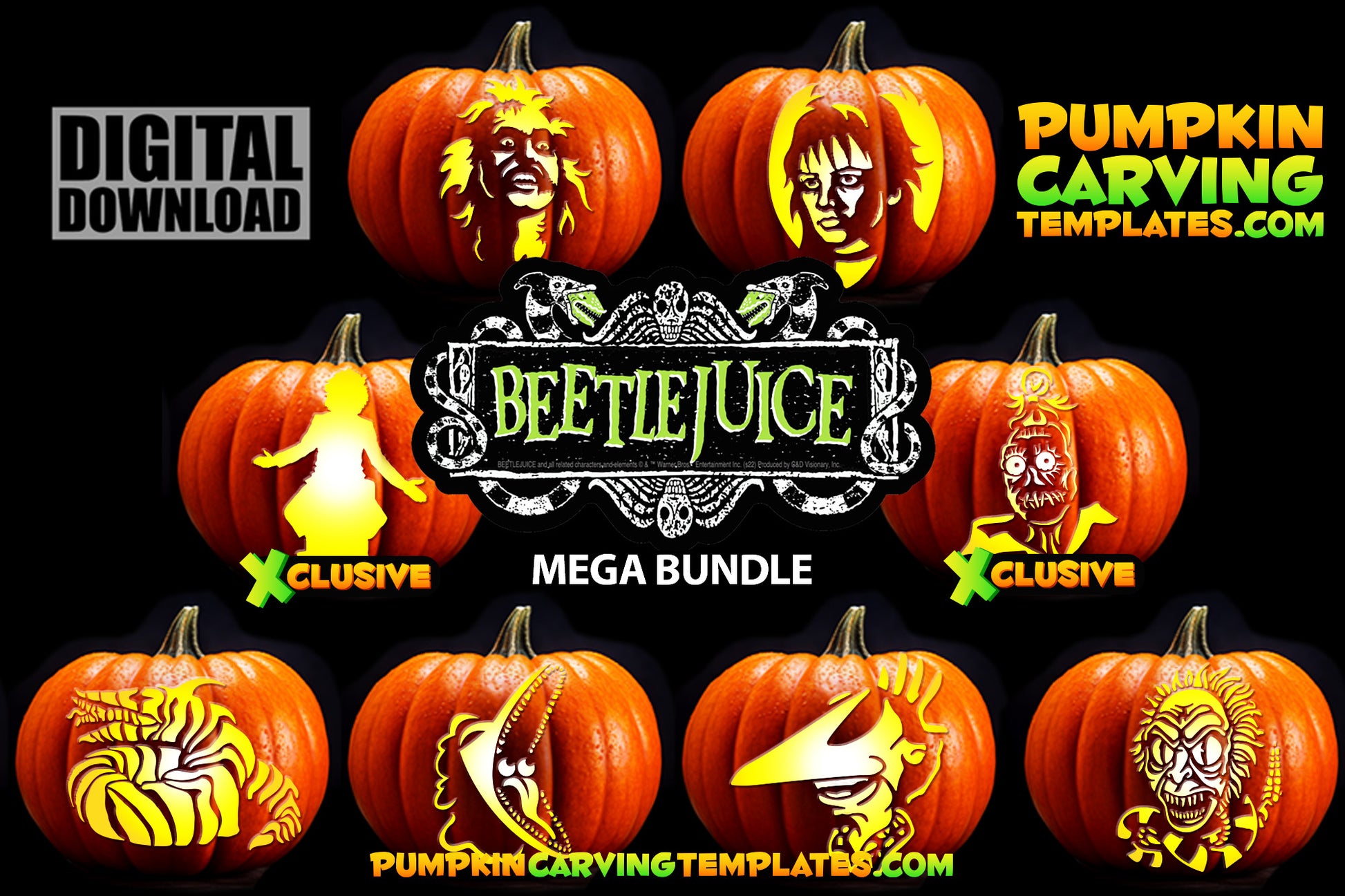 BEETLEJUICE CARTOON BUNDLE PUMPKIN CARVING TEMPLATE DIGITAL DOWNLOAD PumpkinCarvingTemplates beetlejuice-cartoon-bundle-pumpkin-carving-template-digital-download-pumpkincarvingtemplates