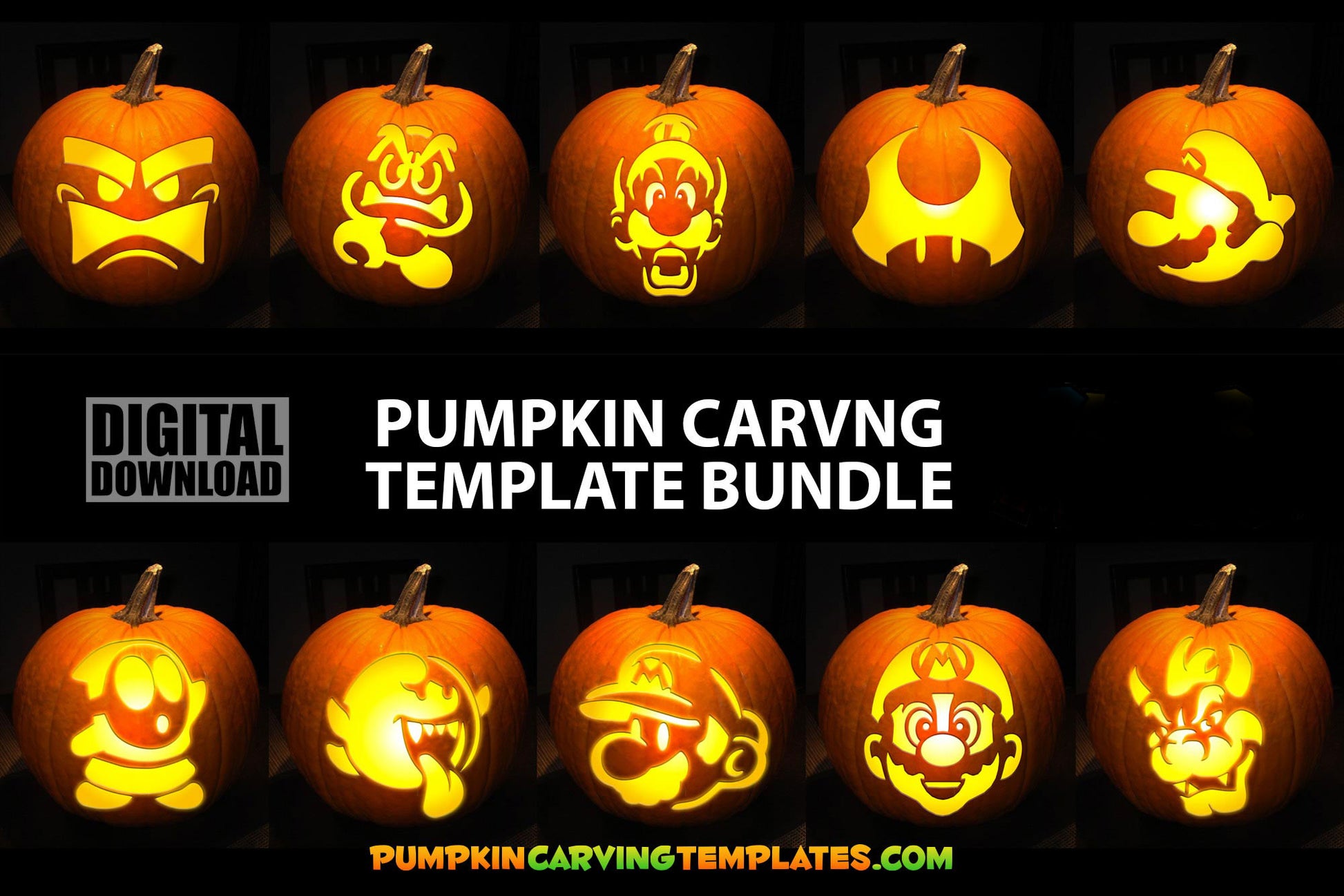 VIDEO GAME BUNDLE SMB PUMPKIN CARVING TEMPLATE DIGITAL DOWNLOAD – PumpkinCarvingTemplates video-game-bundle-smb-pumpkin-carving-template-digital-download-pumpkincarvingtemplates