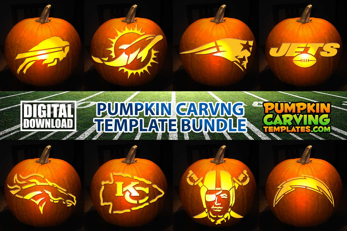 FOOTBALL AFC EAST BUNDLE PUMPKIN CARVING TEMPLATE DIGITAL DOWNLOAD