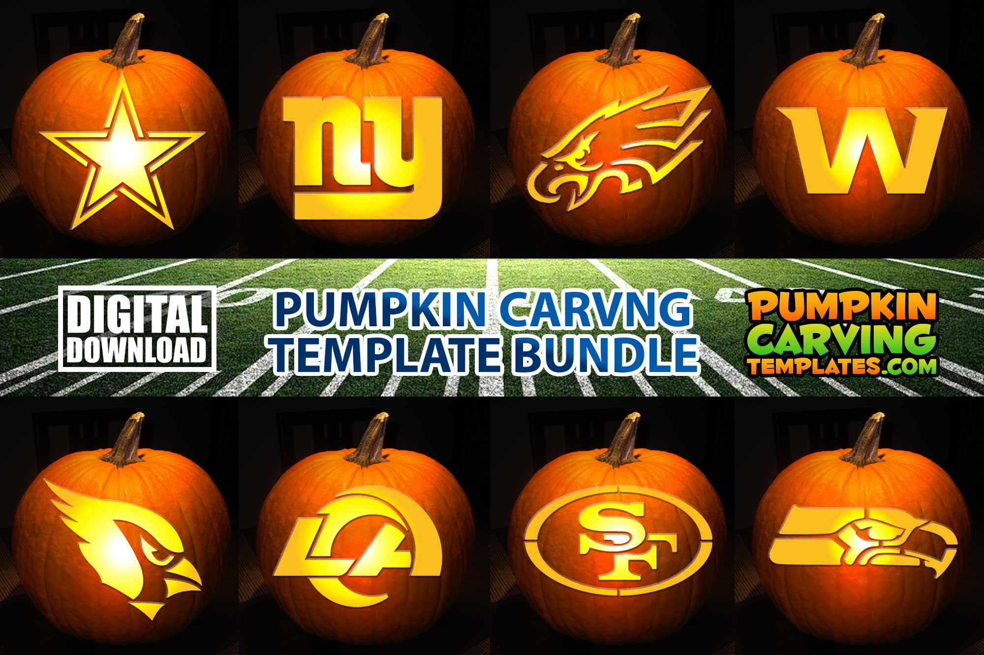 FOOTBALL NFC EAST WEST BUNDLE PUMPKIN CARVING TEMPLATE DIGITAL DOWNLOA