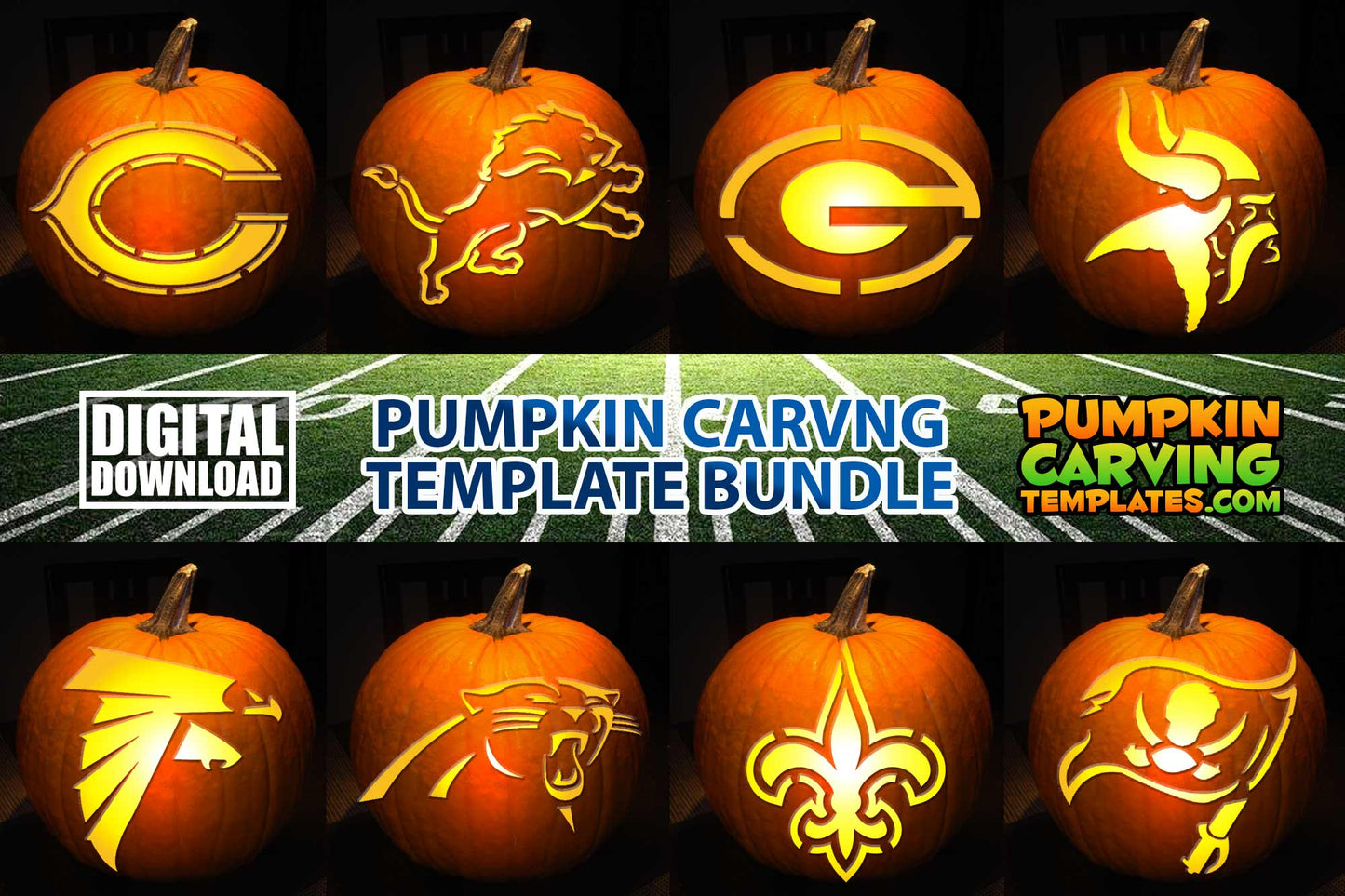 FOOTBALL NFC NORTH SOUT BUNDLE PUMPKIN CARVING TEMPLATE DIGITAL DOWNLOAD