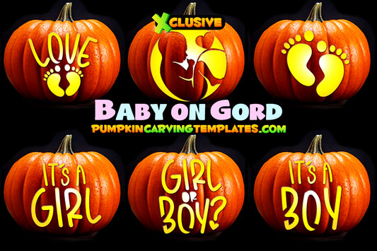 BABAY ON GORD FUNNY PREGNANT CARTOON BUNDLE PUMPKIN CARVING TEMPLATE DIGITAL DOWNLOAD