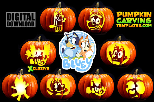 BLUEY DOG CARTOON BUNDLE PUMPKIN CARVING TEMPLATE DIGITAL DOWNLOAD