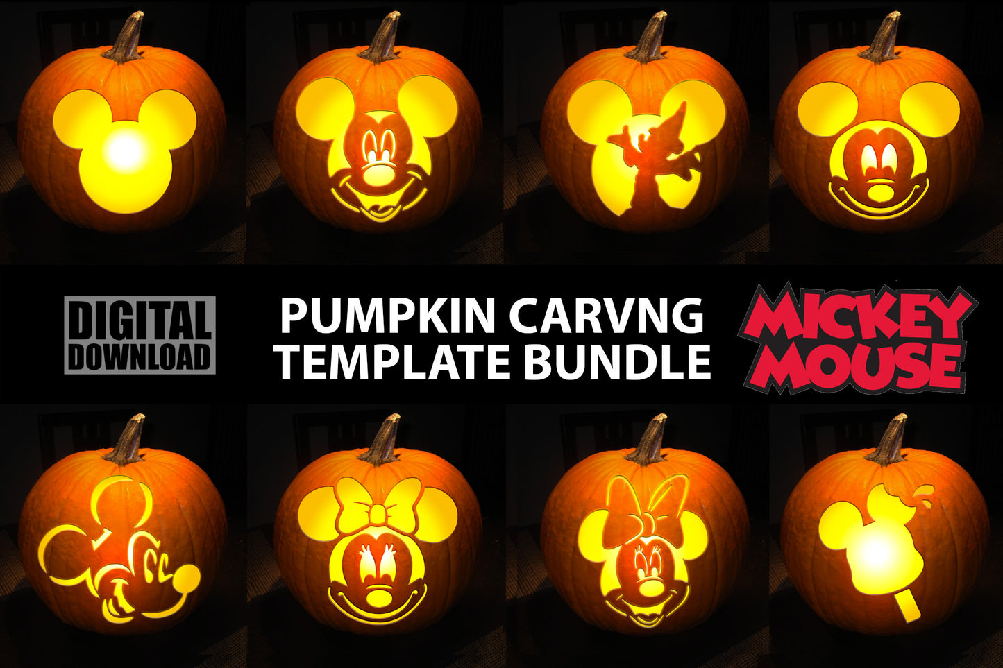 MICKEY MOUSE CARTOON BUNDLE PUMPKIN CARVING TEMPLATE DIGITAL DOWNLOAD