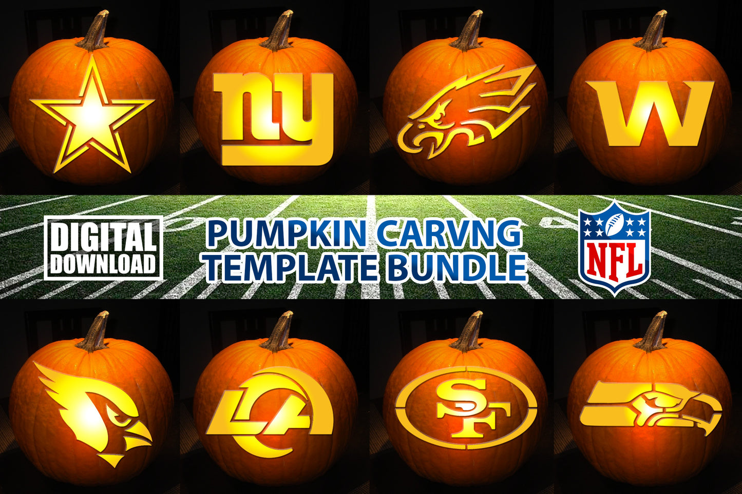 FOOTBALL MEGA BUNDLE PUMPKIN CARVING TEMPLATE DIGITAL DOWNLOAD 32 TEAMS