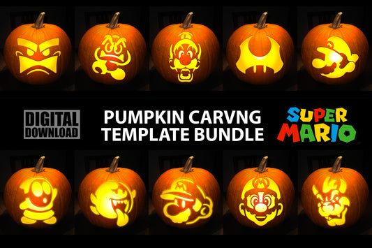 SUPER MARIO VIDEO GAME BUNDLE PUMPKIN CARVING TEMPLATE DIGITAL DOWNLOAD