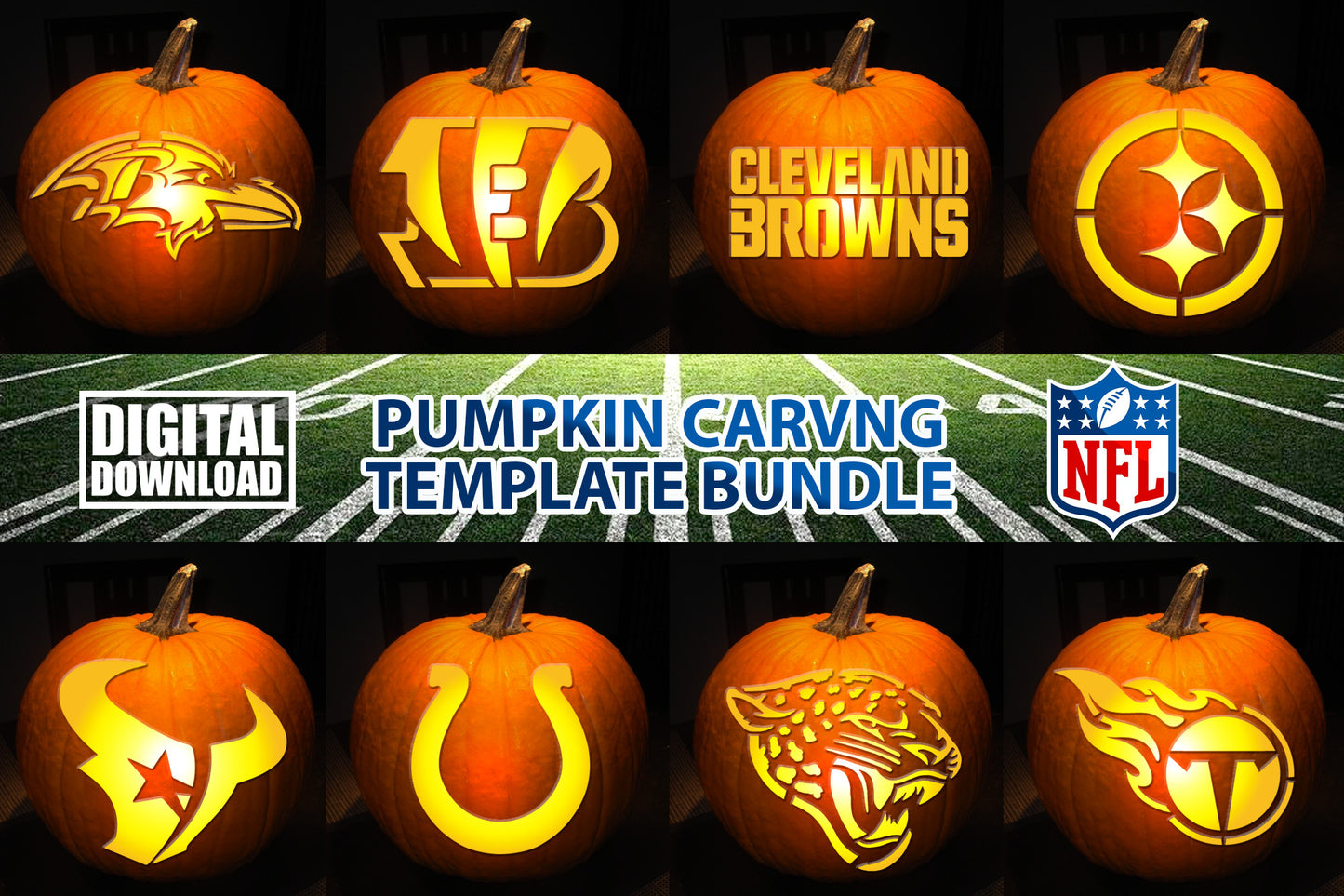 FOOTBALL MEGA BUNDLE PUMPKIN CARVING TEMPLATE DIGITAL DOWNLOAD 32 TEAMS