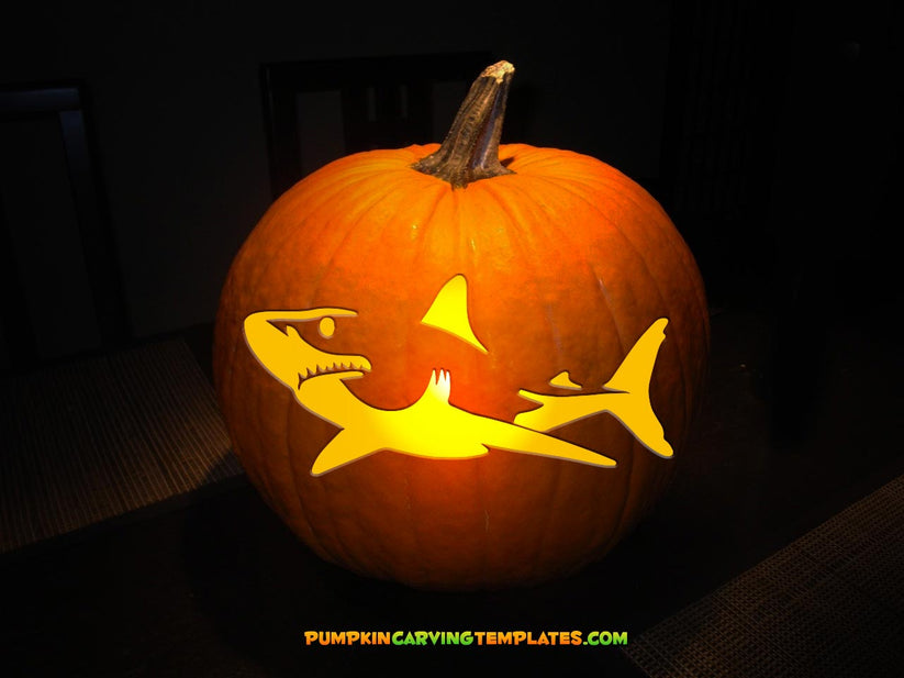 Shark Swimming PUMPKIN CARVING TEMPLATE DIGITAL STENCIL DOWNLOAD ...